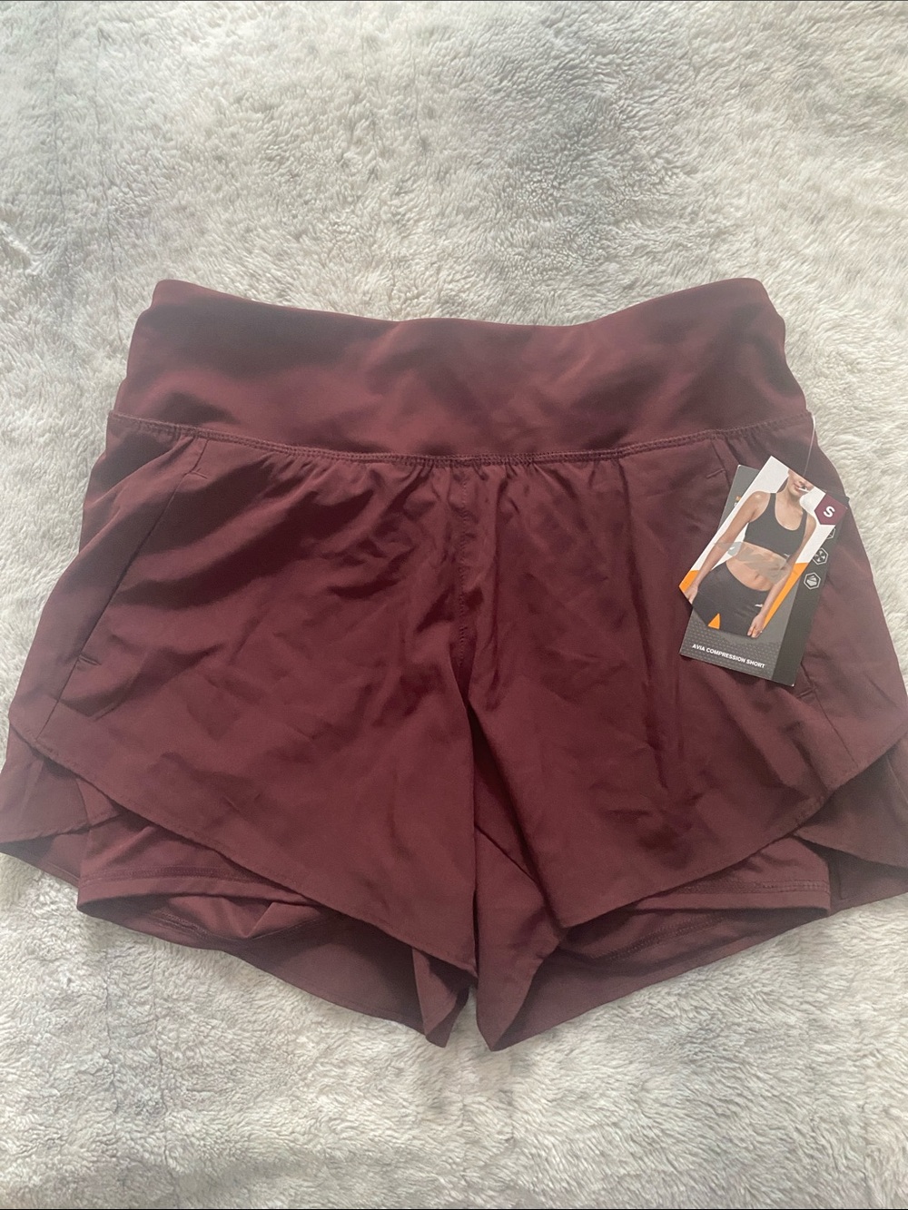 Avia Women's Maroon Athletic Shorts with Overlap Hem